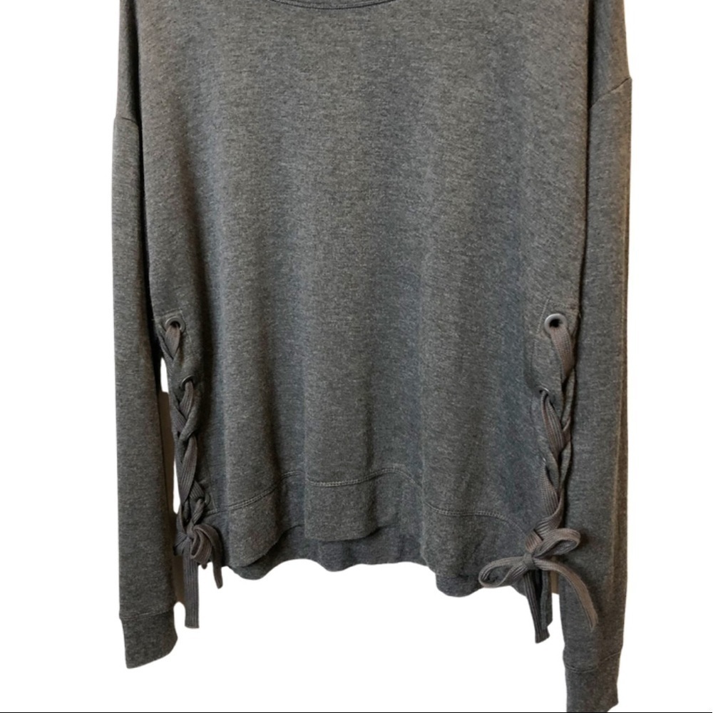 NWT 90 Degree Womens Dark Gray Lace Up Side Crew Neck Long Sleeve Sweatshirt Top - Picture 10 of 16